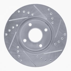 Ford Fiesta Brake Rotor (1) - Front Left - R1 Concepts - Drilled & Slotted - Silver - `14-`23